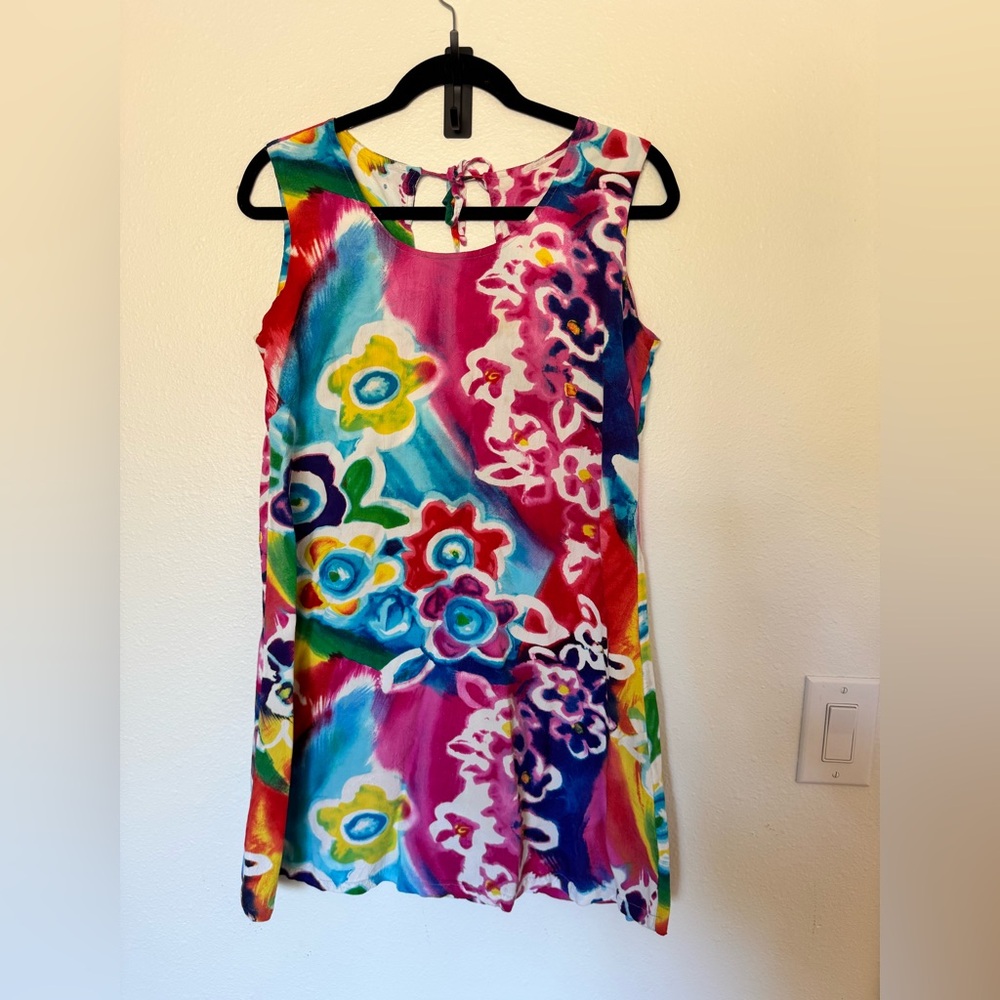 VTG Jam World Circus Flower Mini Dress Colorful Rayon EUC Hawaiian